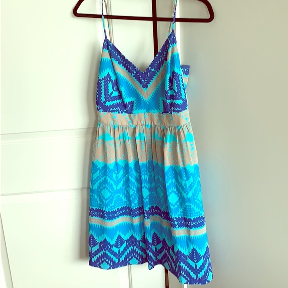 Trina Turk Blue and Cream Patterned Dress - Picture 1 of 5